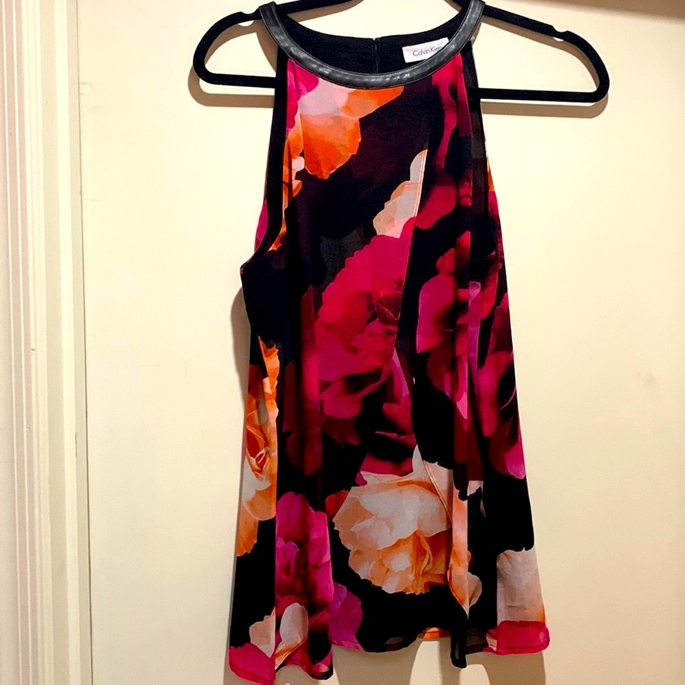 CALVIN KLEIN Womens Floral Sleeveless Top Blouse